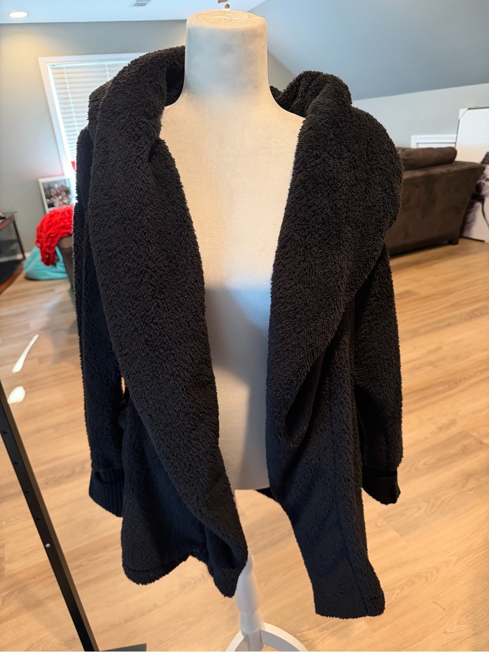 NWT Cozy Casual Black Plush Open-Front Teddy Jacket